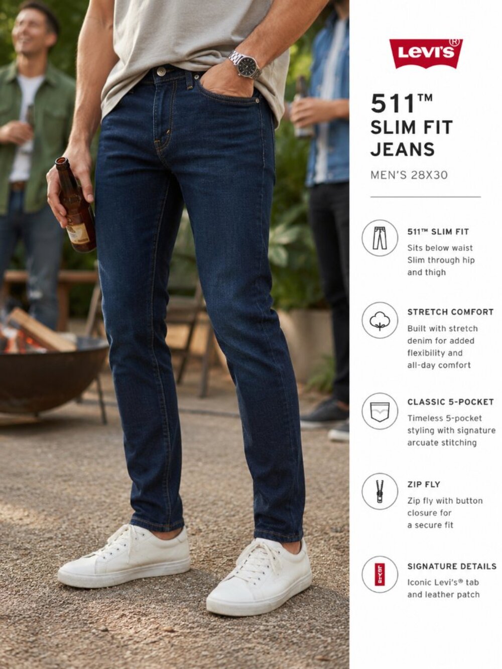 Levi’s 511 Slim Fit Dark Wash Stretch Jeans Men’s 28x30